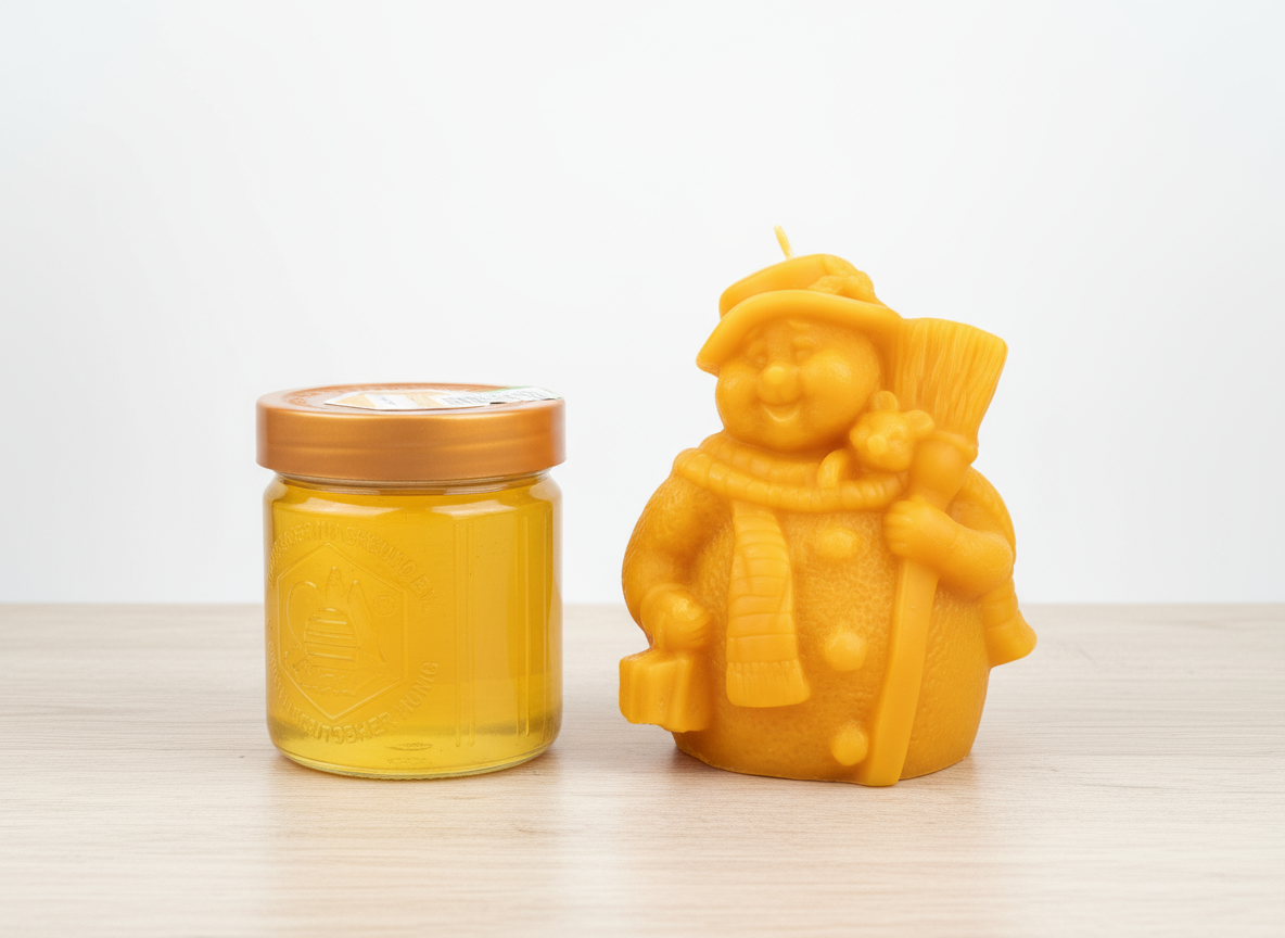 Großer dicker Schneemann (Kerze aus 100% Bienenwachs)